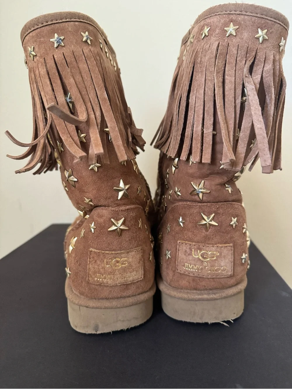 Ugg x Jimmy Choo Starlit Studded Boots Fringe Suede Chestnut US 11